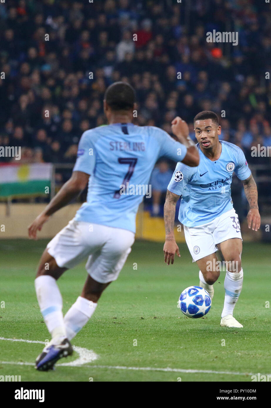 Kharkiv, Ukraine. 23rd October, 2018. Gabriel Jesus of Manchester City in action during the UEFA Champions League game against Shakhtar Donetsk at OSK Stock Photo