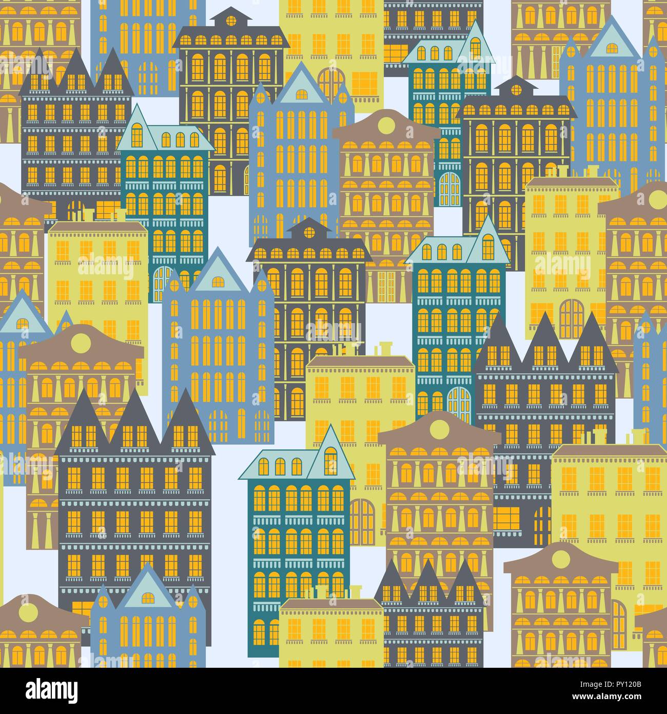 Seamless vector pattern with multistory buildings of different ...