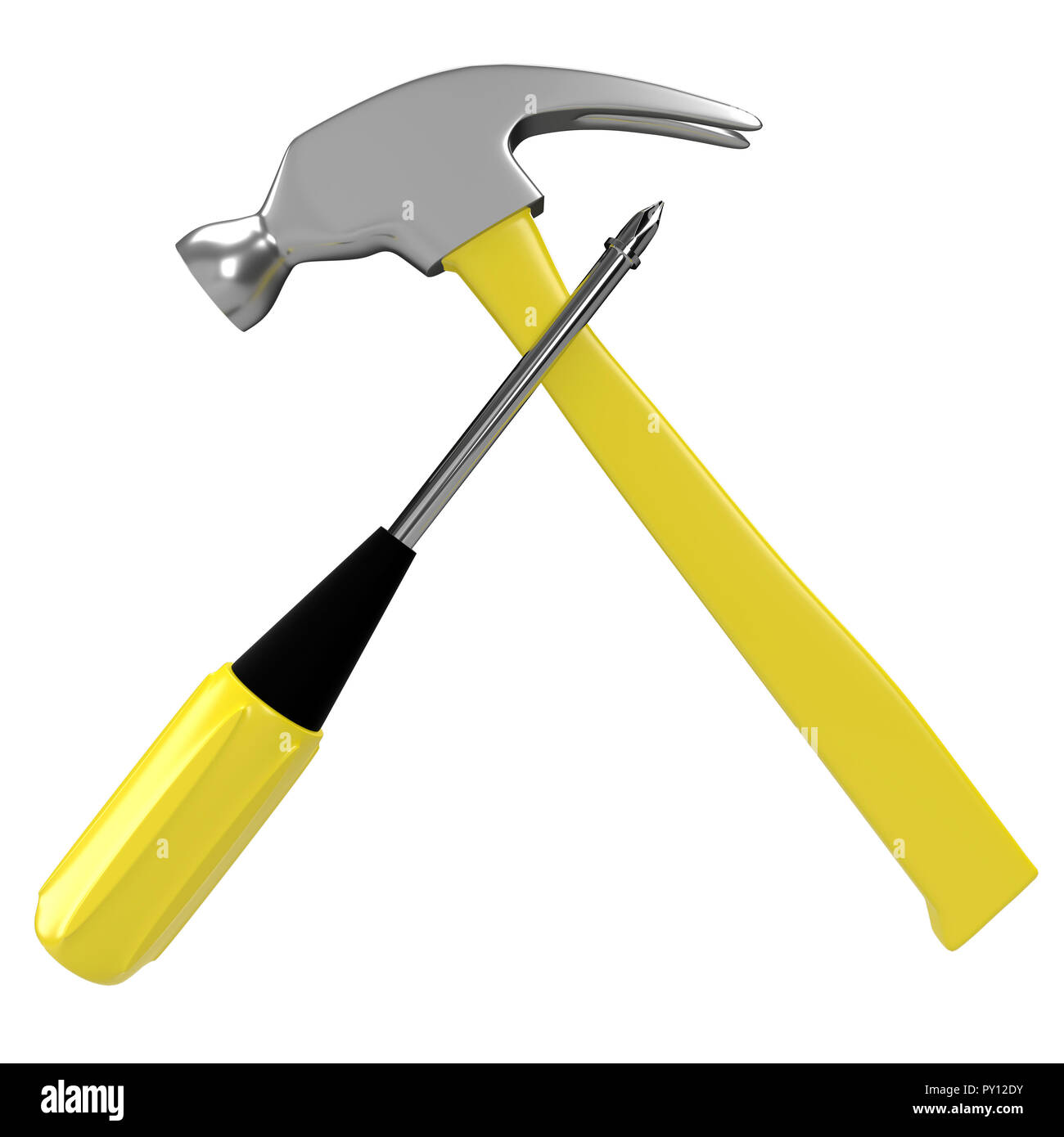 Hammer and screwdriver on white background. 3D rendering Stock Photo