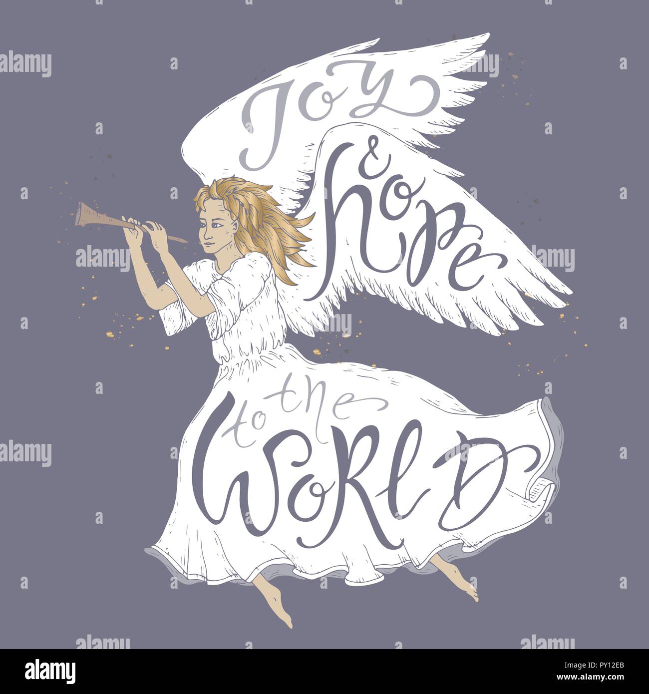 Christmas brush lettering placed in a color form of a flying