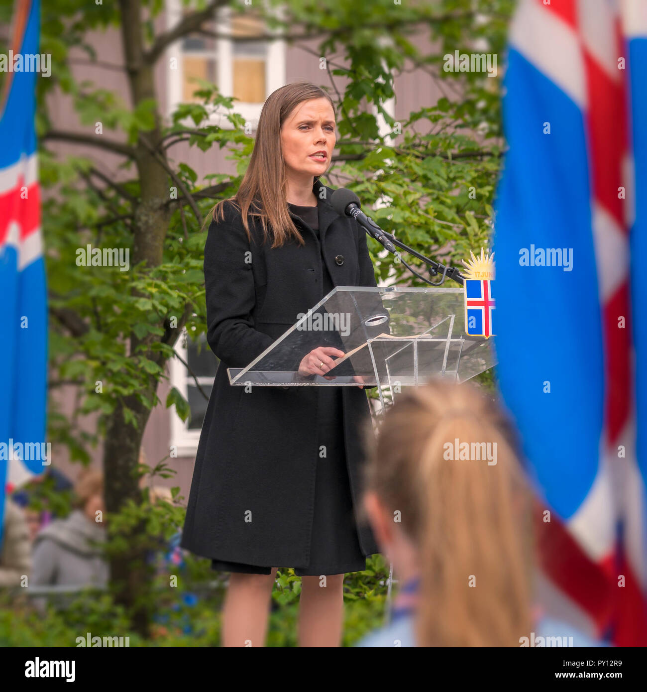 Katrin Jakobsdottir, Iceland's Prime Minister,  Iceland's independence day, June 17th, Reykjavik, Iceland Stock Photo