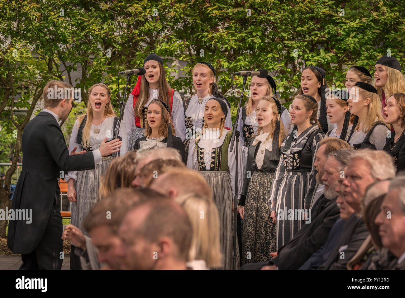Choir, women dressed in Iceland's national costume, independence day, June 17th, Reykjavik, Iceland. Stock Photo