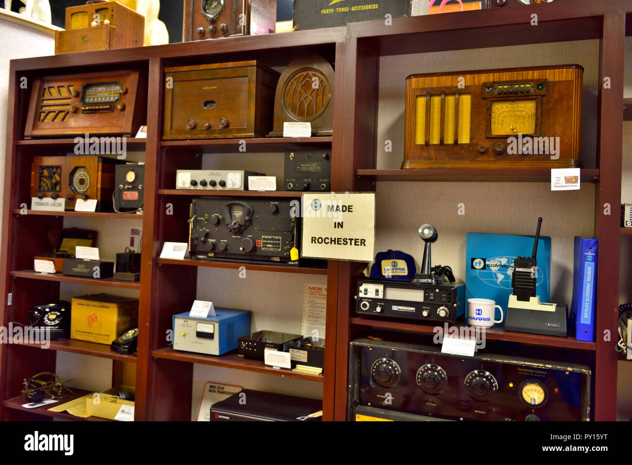 Display of vintage radio equipment in Antique Wireless Museum in Bloomfield NY, USA. Stock Photo