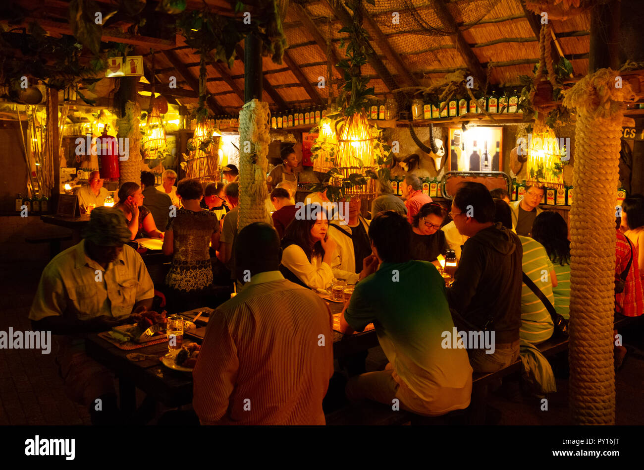 People eating in Joe's Beerhouse, a popular restaurant in Windhoek