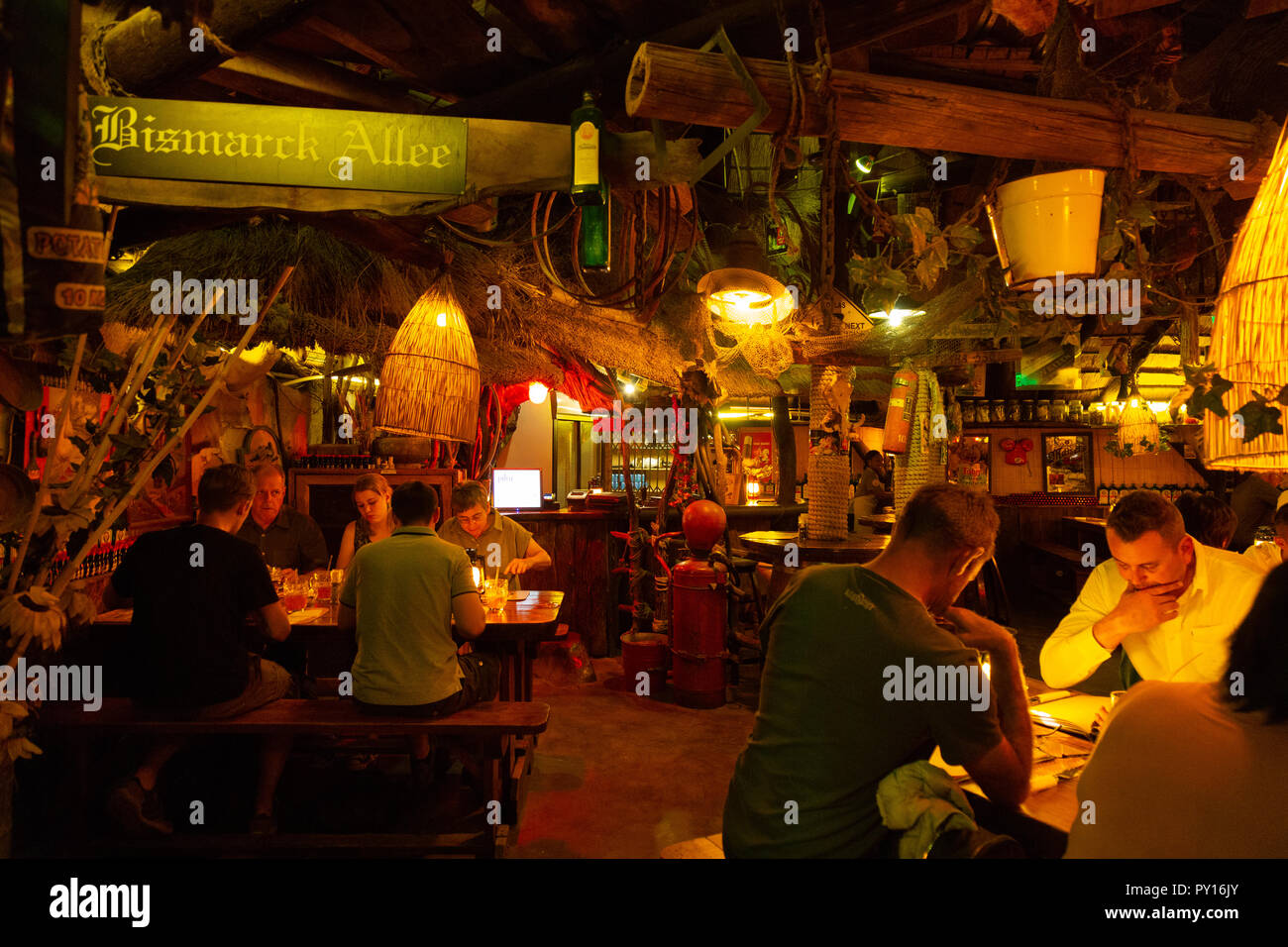 People eating in Joe's Beerhouse, a popular restaurant in Windhoek
