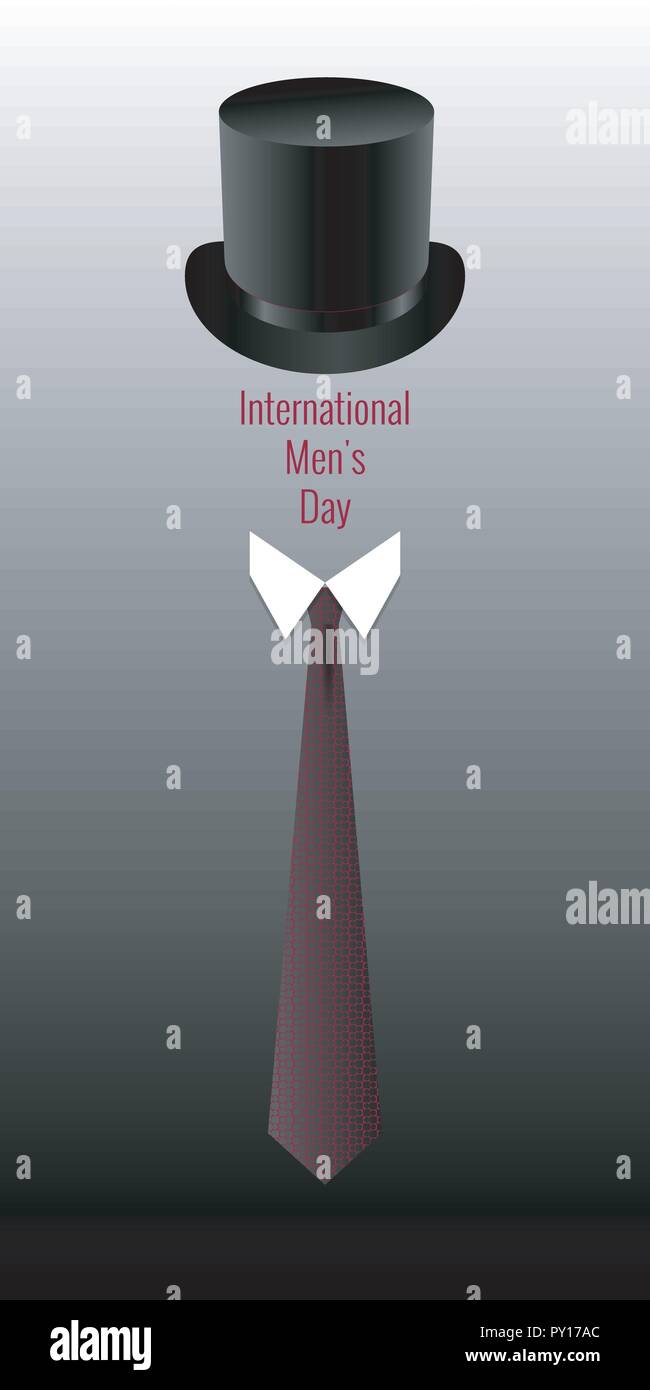 International Mens Day. Concept of social gender event. Top hat, collar, tie. Holiday name Stock Vector
