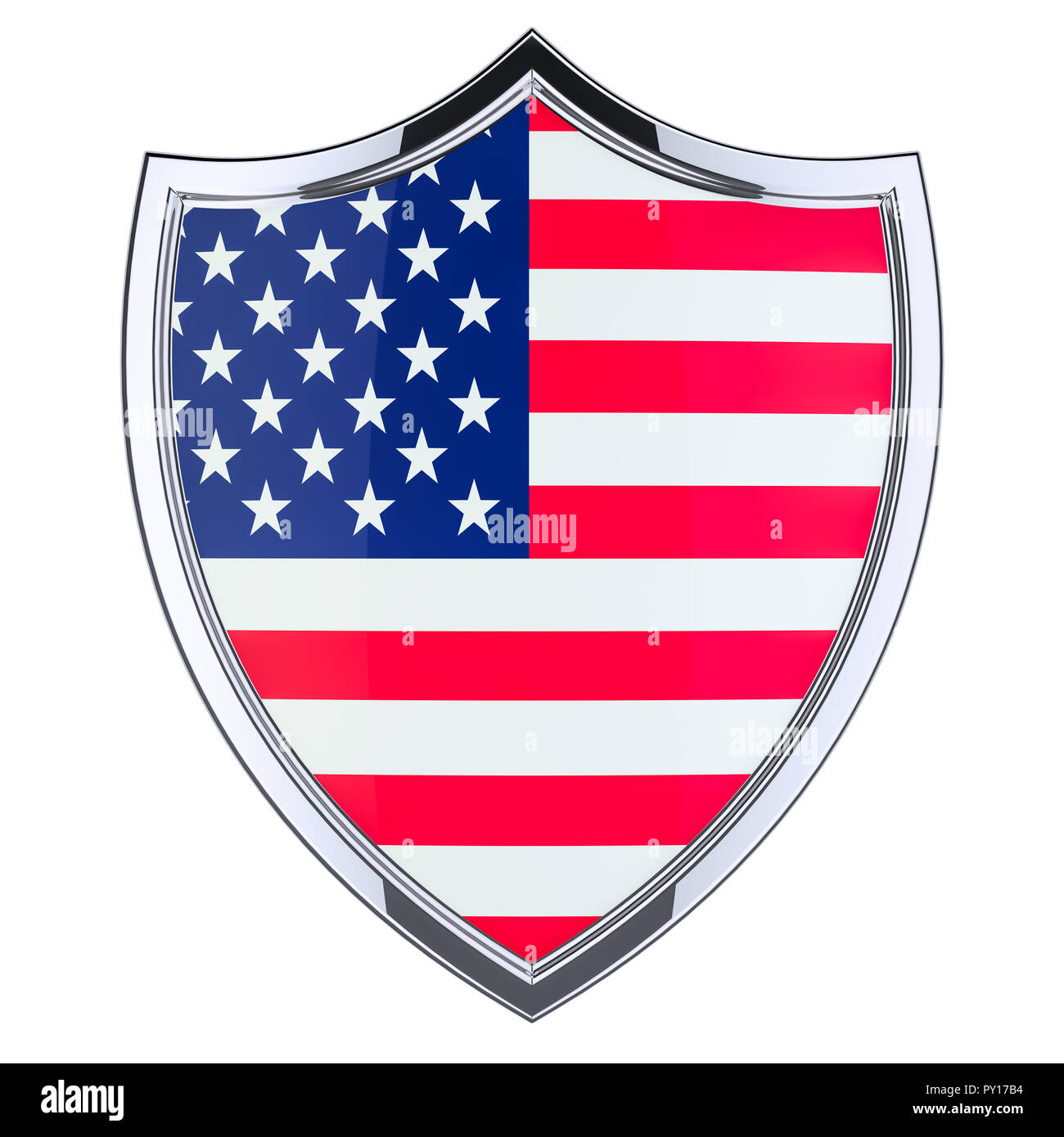 Shield with the United States flag, 3D rendering isolated on white background Stock Photo
