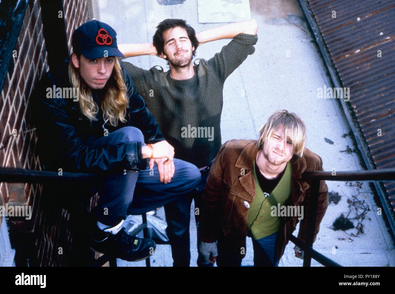 London, UK. Nirvana was an American rock band that was formed by singer/guitarist Kurt Cobain (Died in 1994) and bassist Krist Novoselic in Aberdeen, Washington in 1987. In picture: Kurt Cobain, Dave Grohl and Krist Novoselic. Circa 1990s. Ref: LMK11-40003LD-310712 Credit: Landmark / MediaPunch Stock Photo