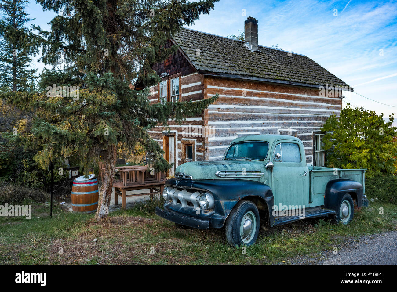 Vintage Pick Up Truck And Log Cabin House Summerhill Pyramid