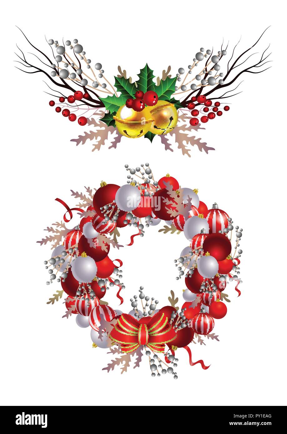 Christmas Wreath with ribbons, balls and bow isolated Stock Vector ...