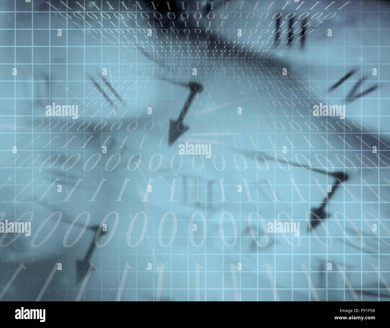 Time Illusion. Binary code and clock hands Stock Photo