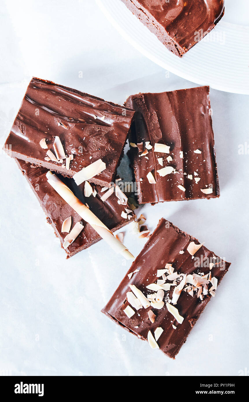 Pieces Of Chocolate Brownies Decorated With Chocolate Splitters