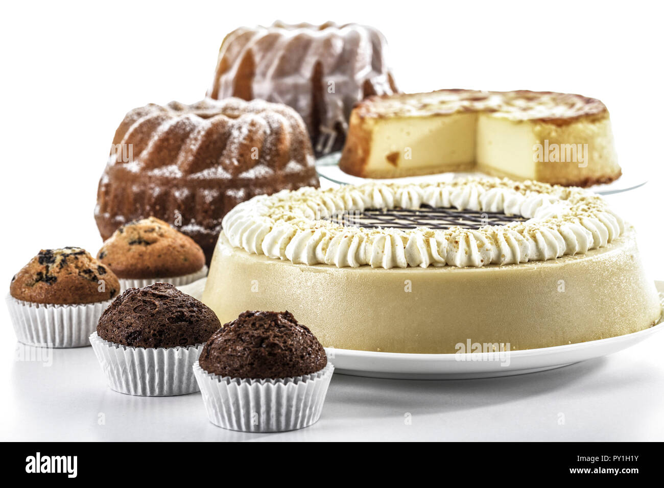 Verschiedene Kuchen, Torte und Muffins Stock Photo
