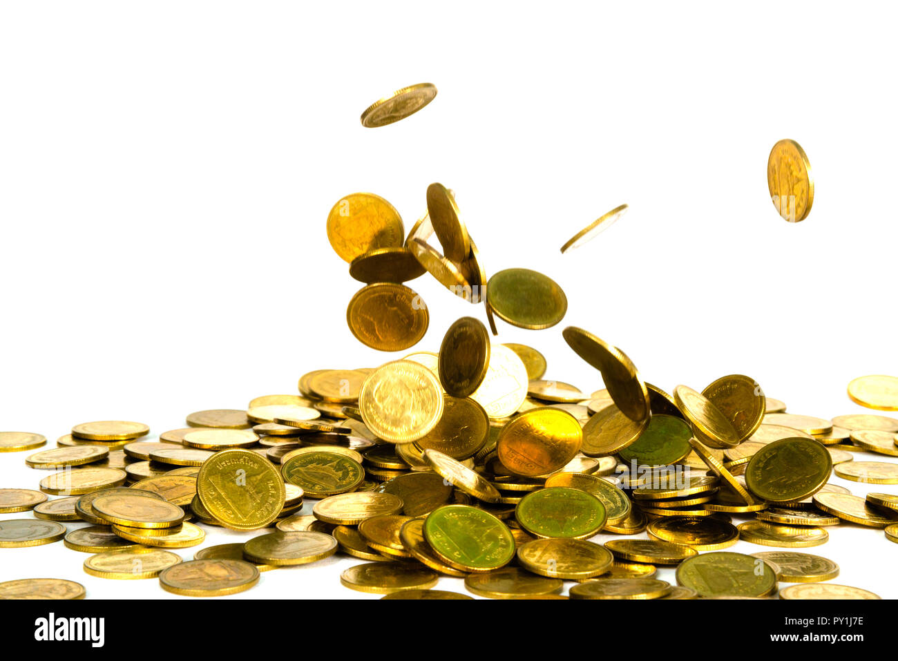Movement of falling gold coin, flying coin, rain money isolated on ...