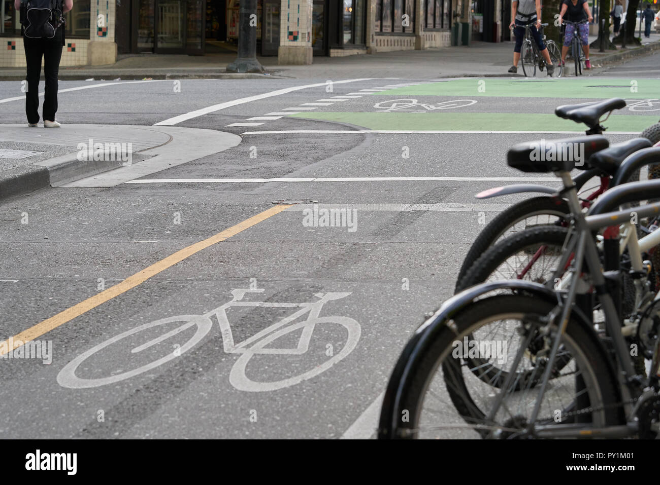 Bicycle Path Downtown. A bicycle only lane and crossing in downtown