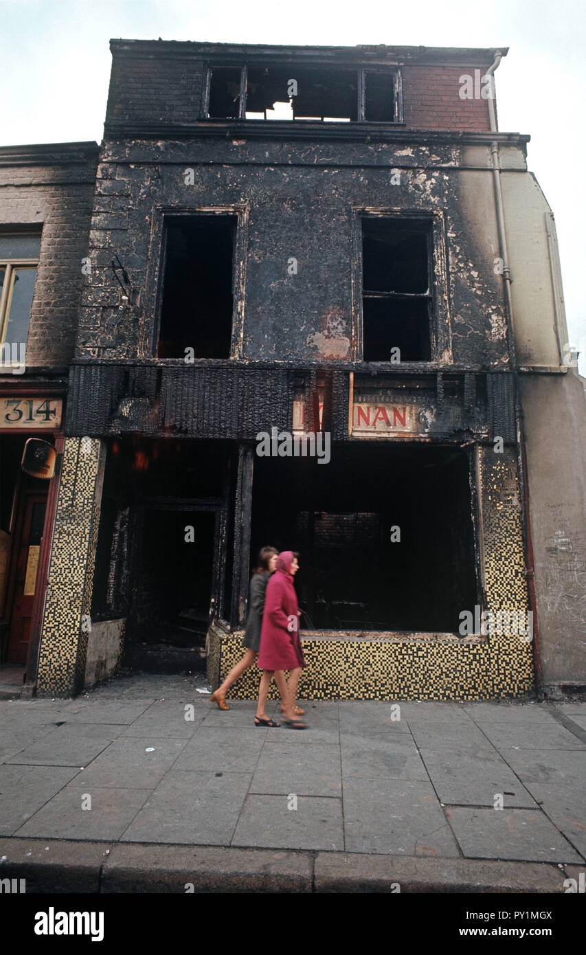 Belfast, 1972 Firebombed shop during The Troubles, Northern Ireland Conflict Stock Photo Alamy
