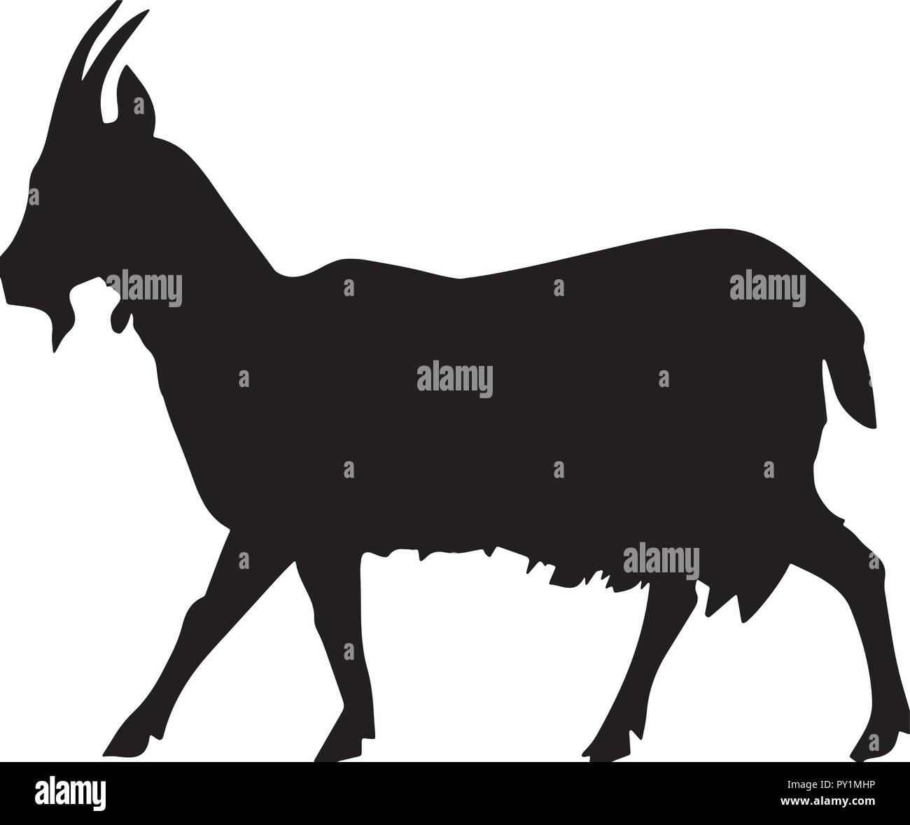 Goat black vector silhouette on farm Stock Vector