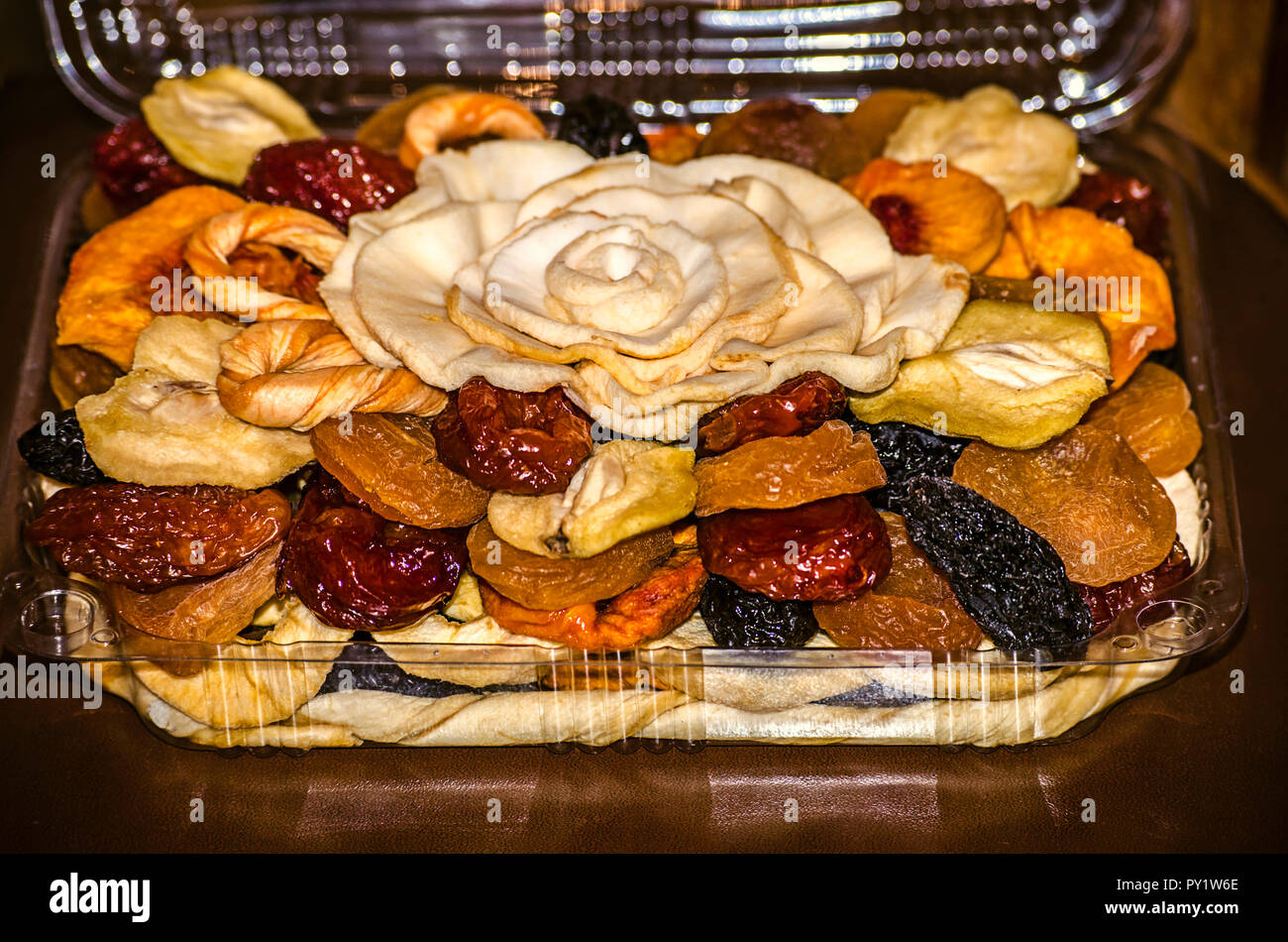 Dried fruits from apples, prunes,apricots,peaches,pears and melons in a