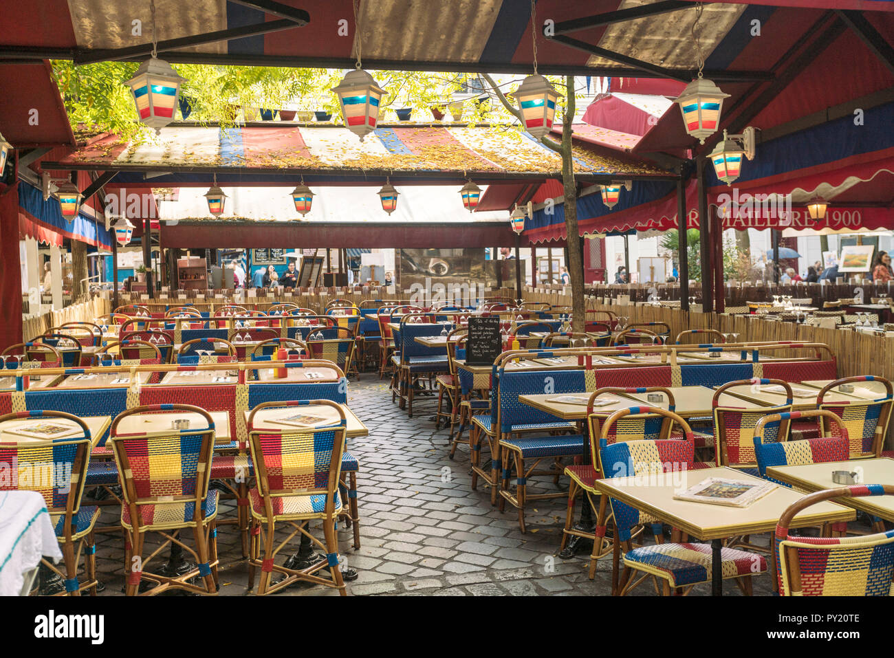 Restaurant at Place du Tertre in Montmartre. The area is very famous with  painters exhibiting their