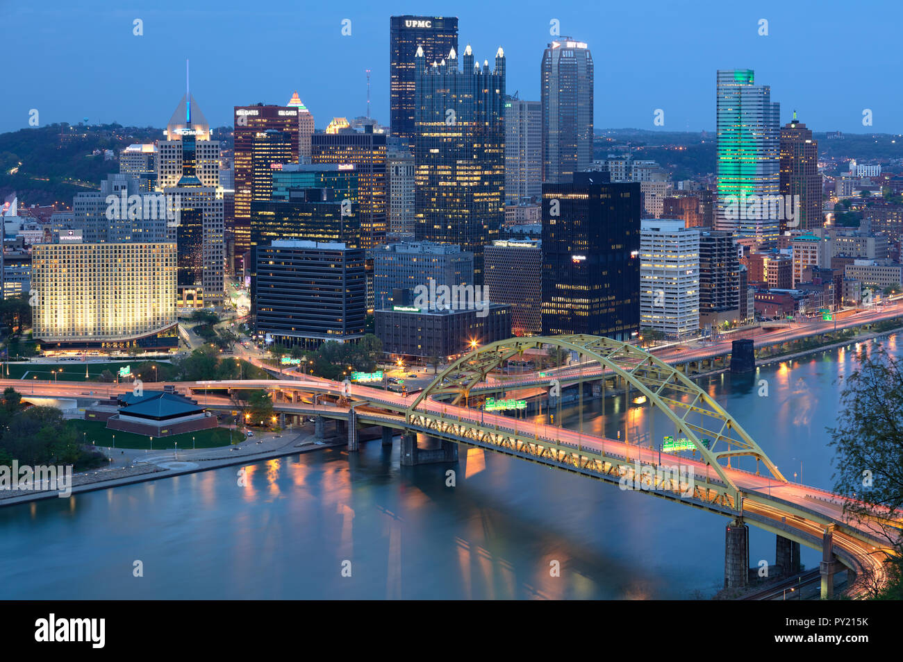 Bridges over the Monogahela river to the downtown Pittsburgh, Pennsylvania, USA Stock Photo