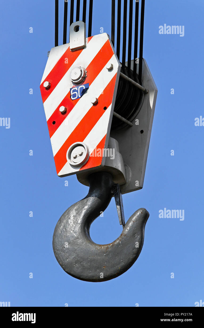crane hook weight Construction crane hook for heavy weight lifting Stock Photo