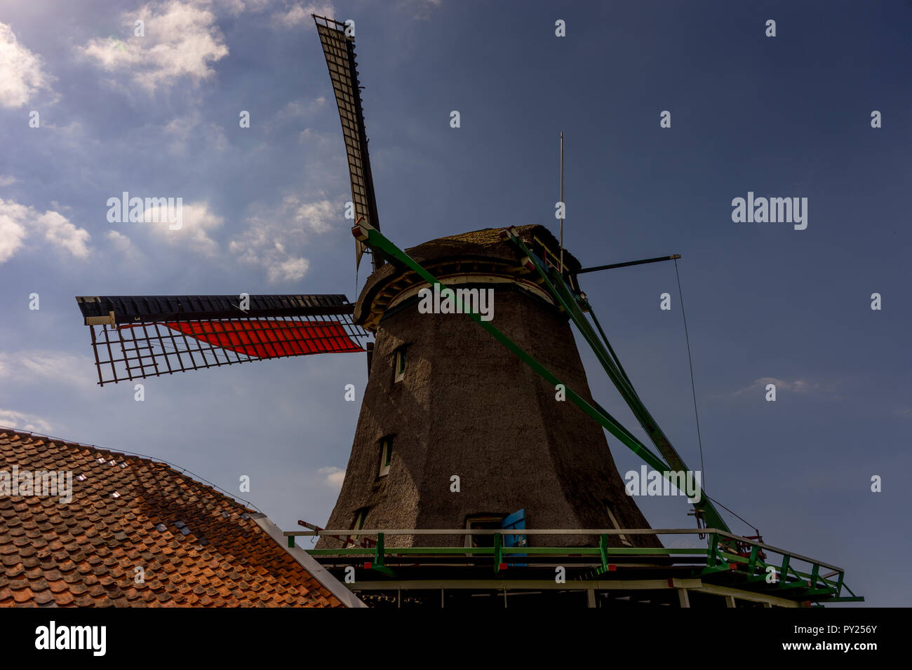 Netherlands, Zaanse Schans, facade of windmill Stock Photo
