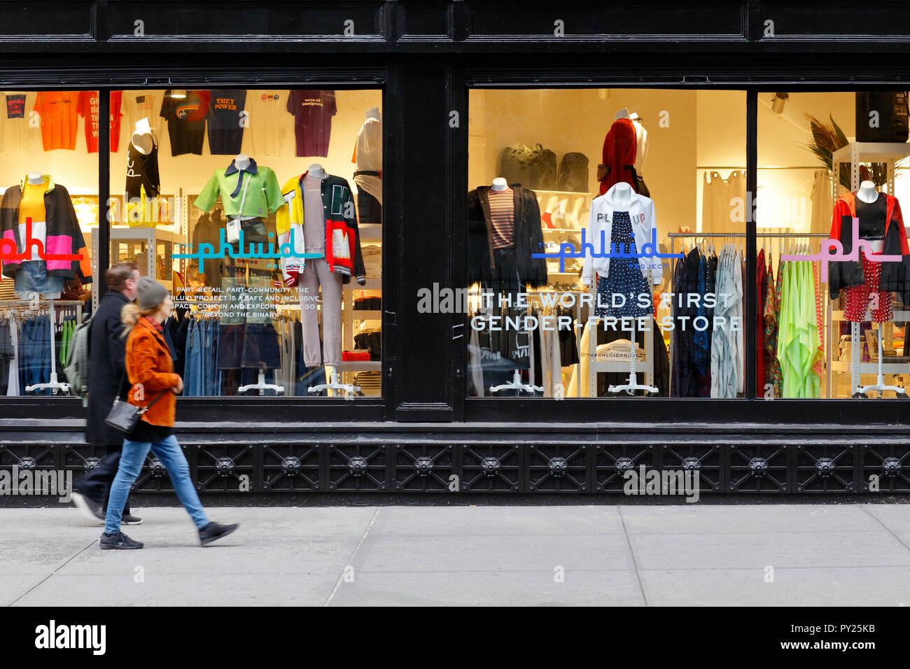 The Phluid Project, 684 Broadway, New York, NY. exterior of a gender neutral clothing store in the NoHo neighborhood of Manhattan. Stock Photo