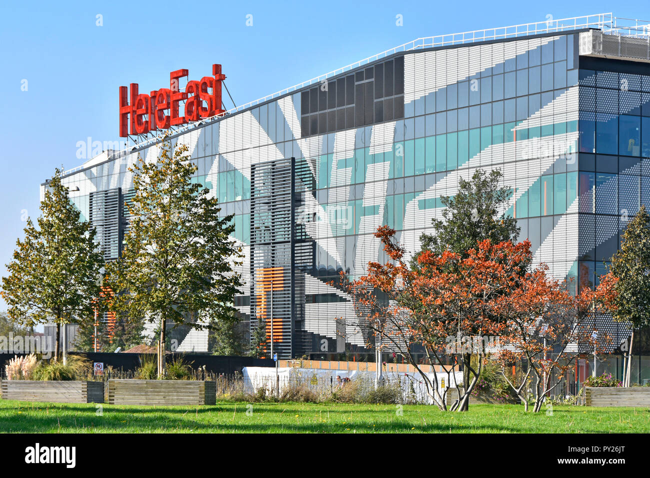 HereEast or Here East real estate was Olympics Media Building now modern innovation centre for business technology & media in Hackney Wick London UK Stock Photo