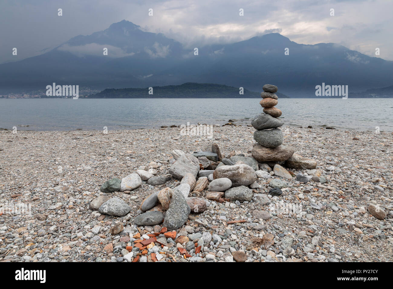 Tower of stones at Domaso by Lake Como in the Italian mountains Stock Photo