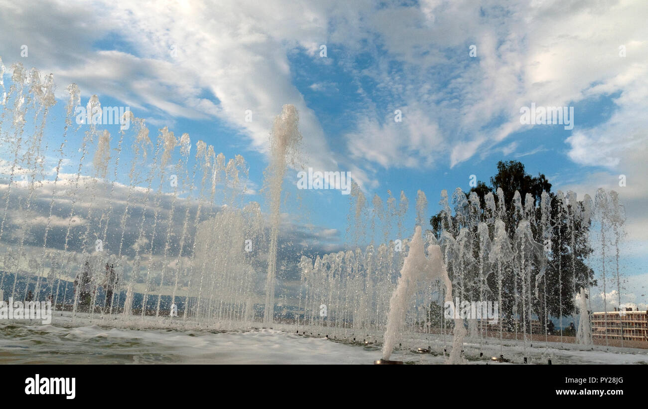 Water fountain at Thonon-les-Bains in the Haute-Savoie department of France on the shores of Lake Geneva Stock Photo