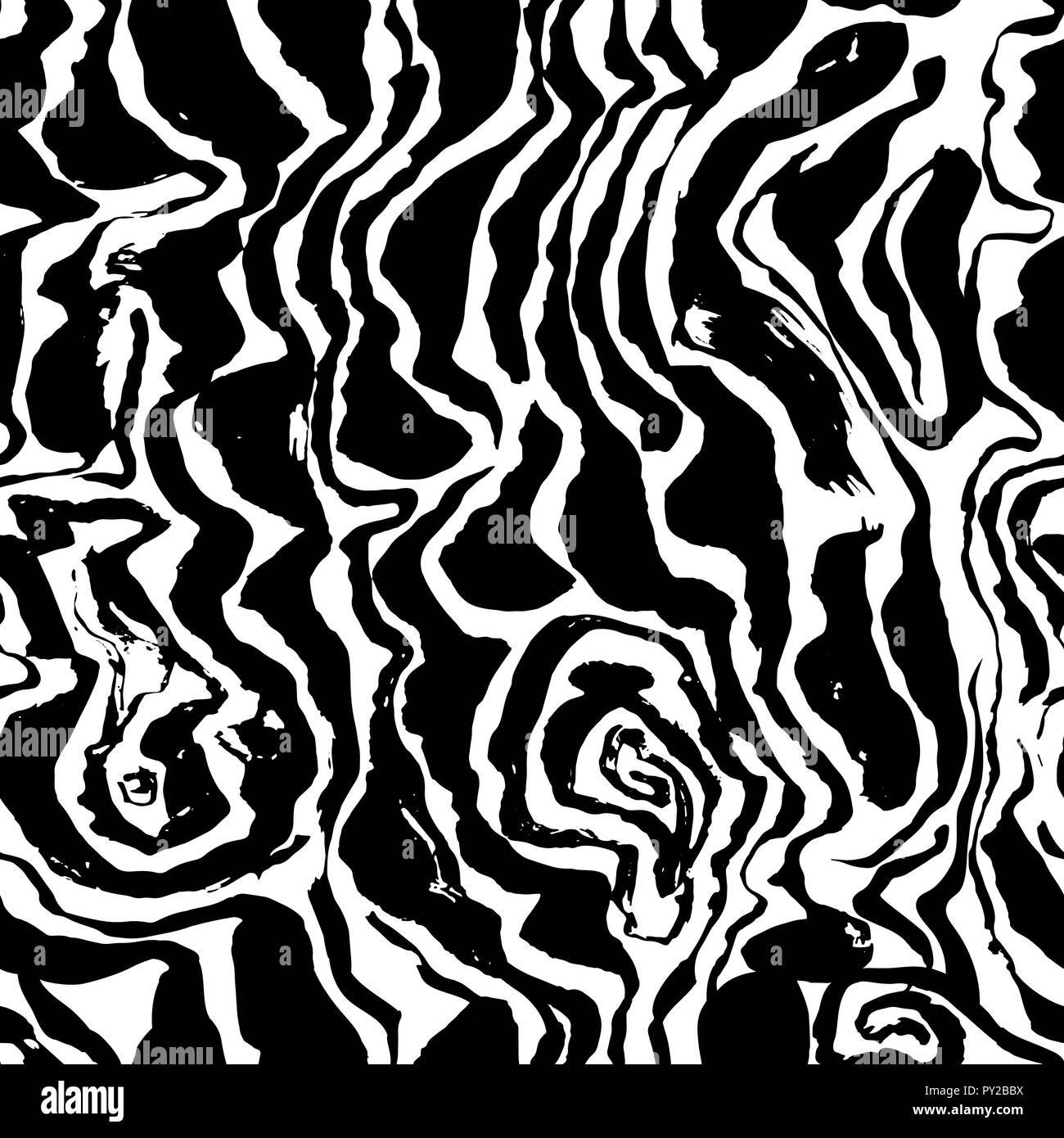 Brush painted wave seamless pattern. Black and white stripes grunge ...