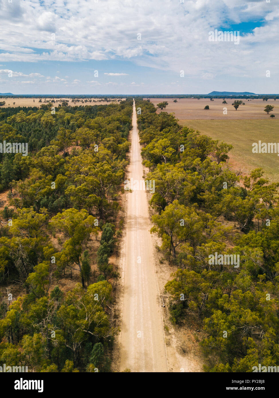 Aerial Image of a Dirt Road in the Australian Outback Stock Photo