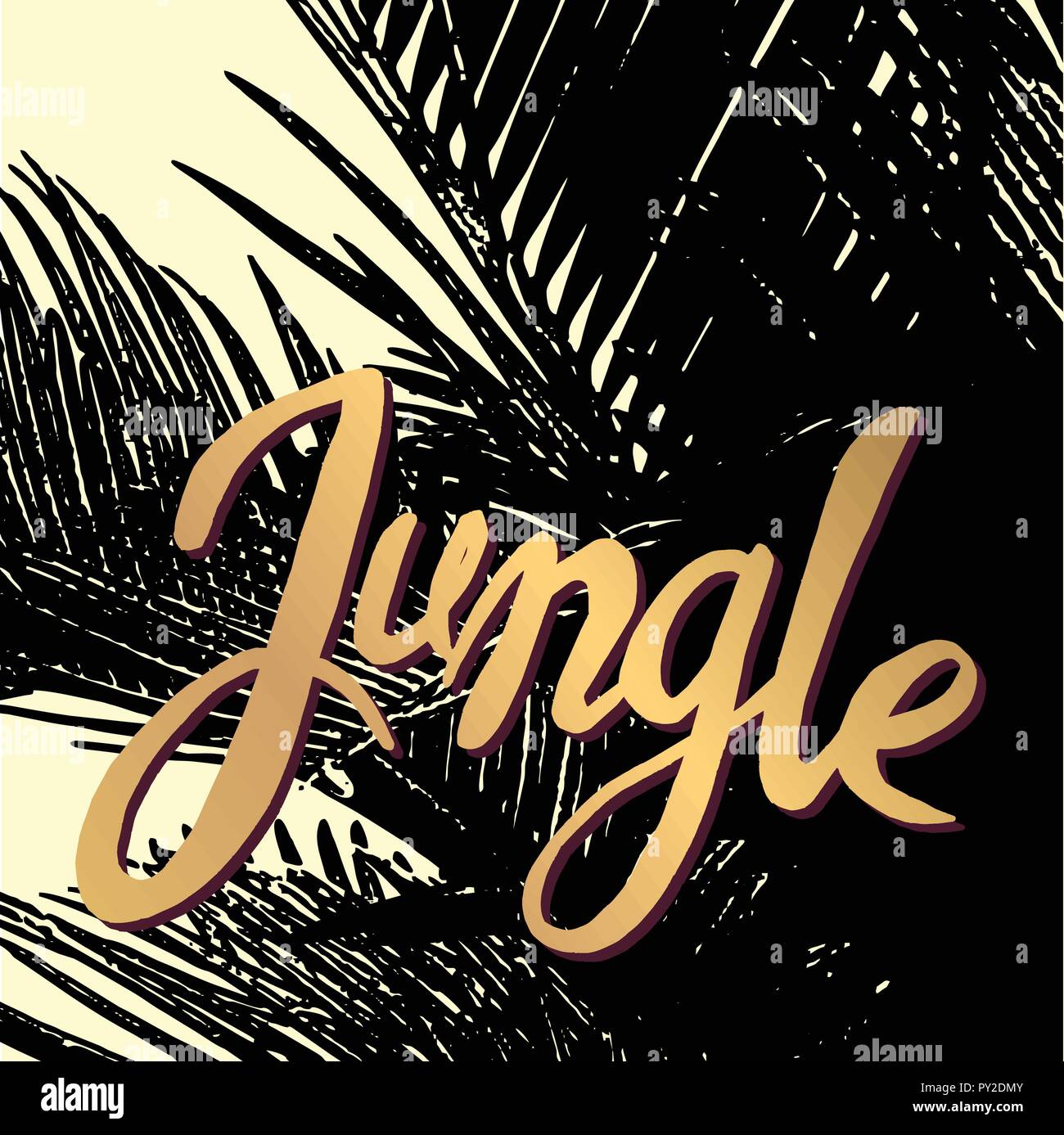 Gold Tropical jungle palmer under sun fest Stock Vector