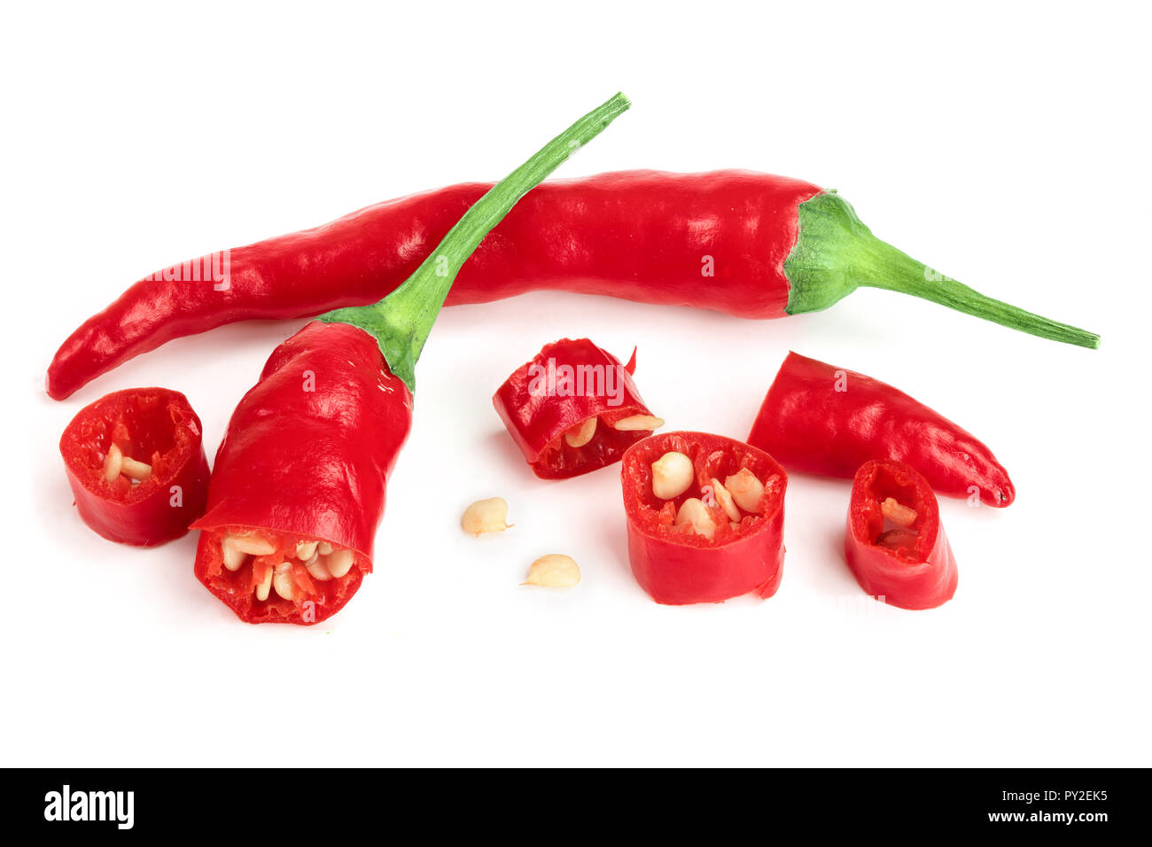 red hot chili peppers isolated on white background Stock Photo - Alamy