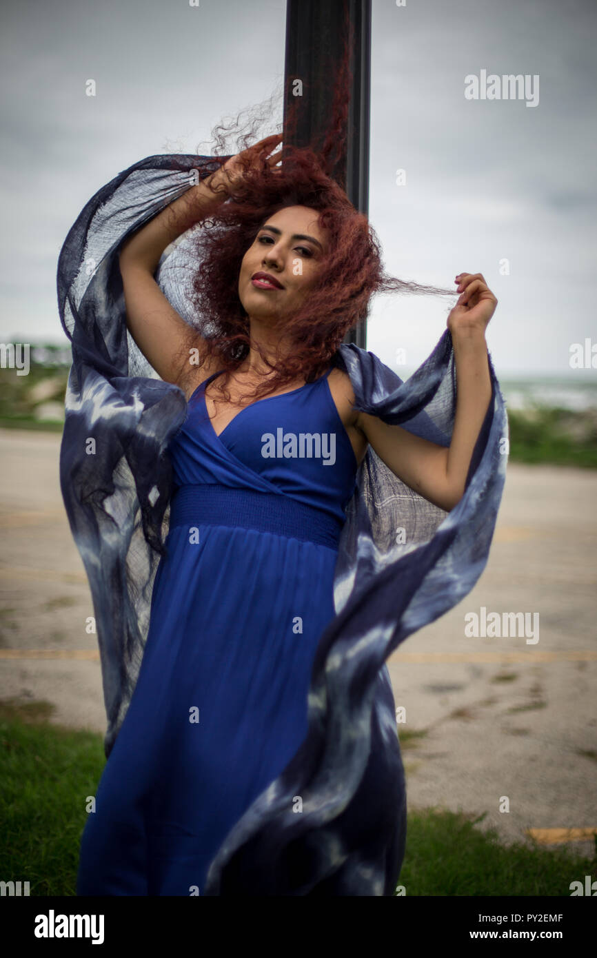 Woman long curly hair blowing hi-res stock photography and images - Alamy