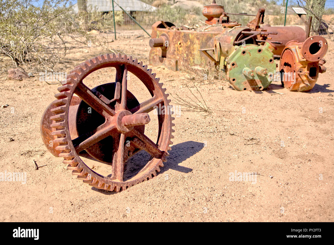 Abandoned machinery parts, Vulture City, Maricopa County, Arizona, United States Stock Photo