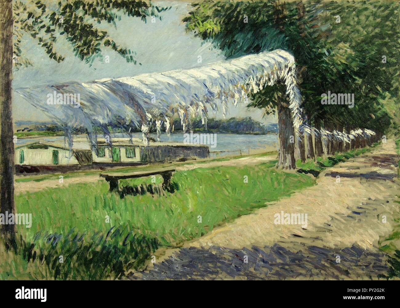 Caillebotte Gustave Trocknende Waesche am Ufer der Seine 1892. Stock Photo