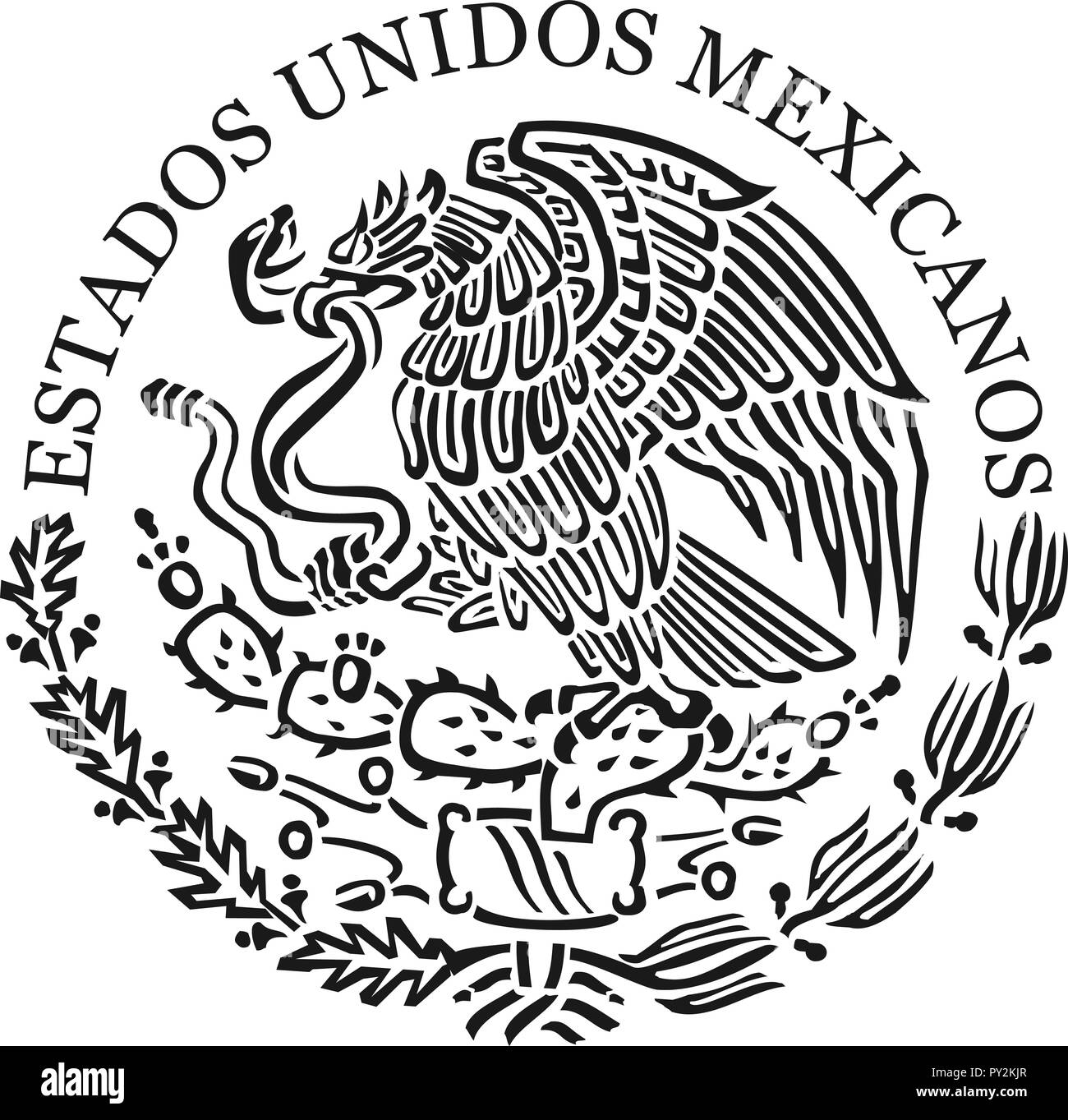 Symbol of Mexico. Black and white emblem Stock Vector
