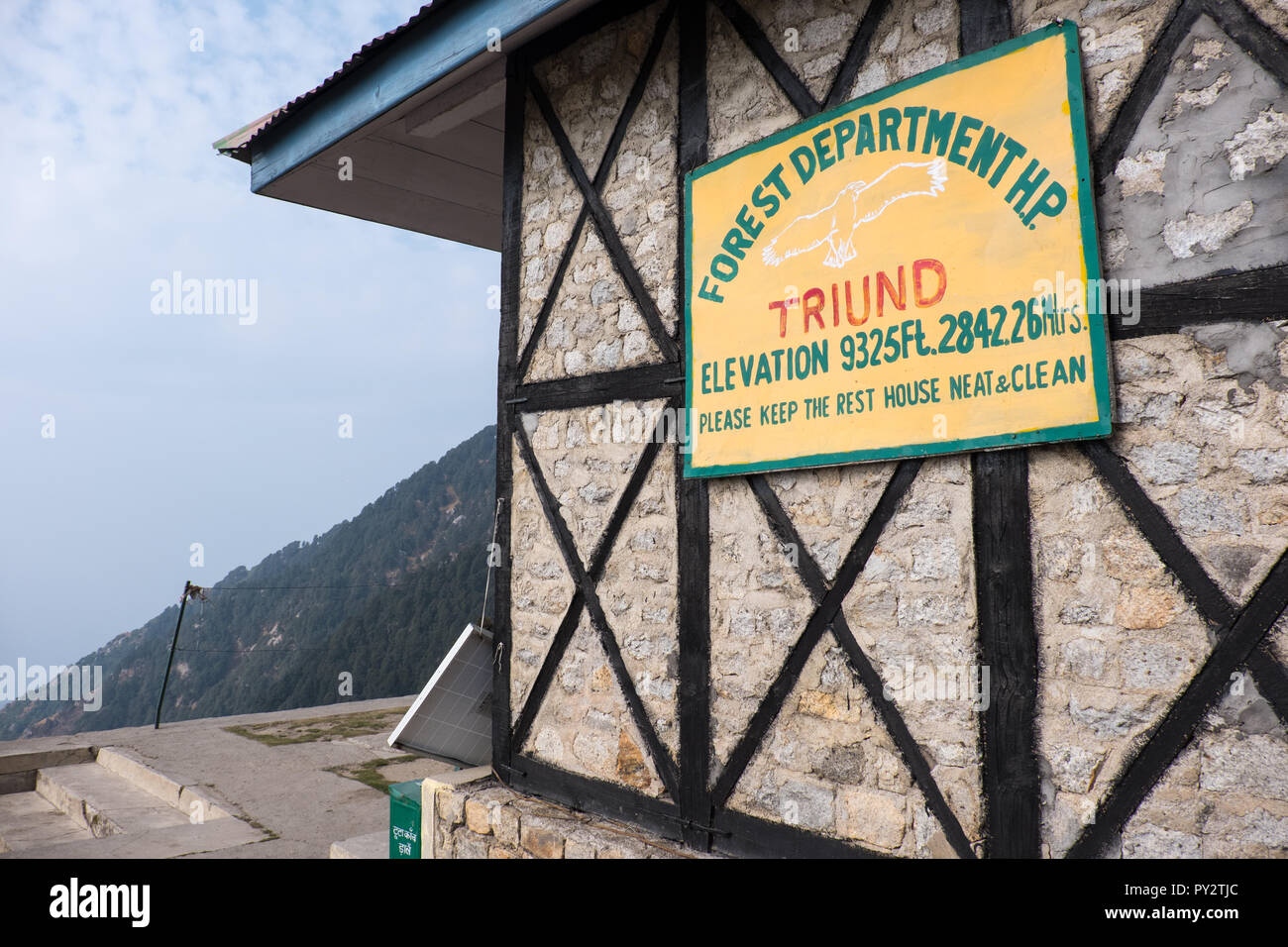 Lodge at Triund near Dharamshala in the foothills of the Indian Himalayas Stock Photo