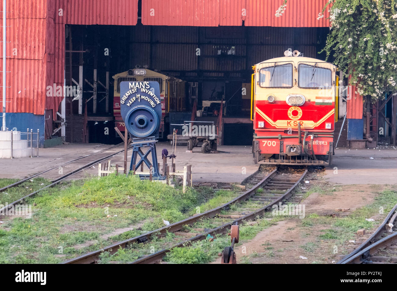 Engine shed at Kalka on the Shimla 'toy train' line, India Stock Photo