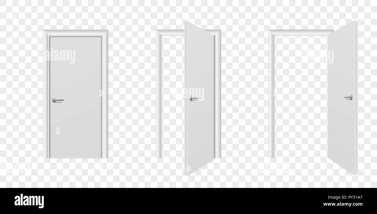 Vector Realistic Different Opened and Closed White Wooden Door Icon Set ...