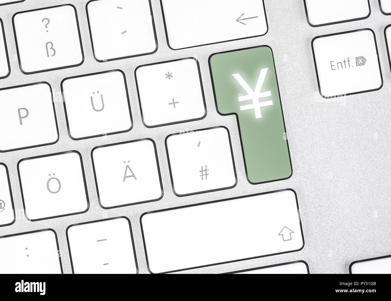 Farbiges Yen-Symbol auf PC-Tastatur Stock Photo