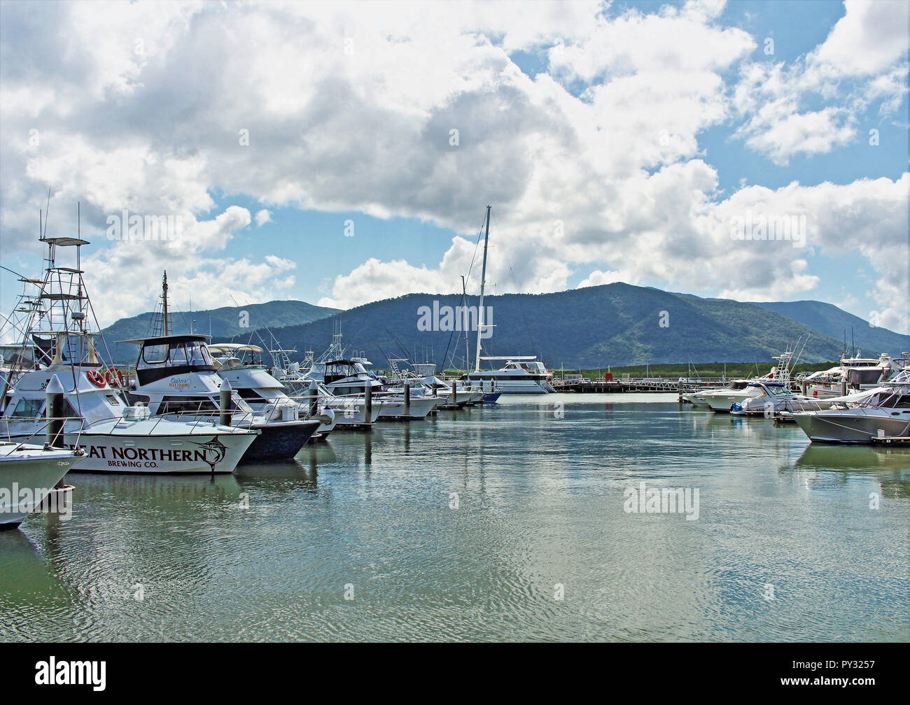 Cairns waterfront at Pier One and taking in the view over the marina Stock Photo