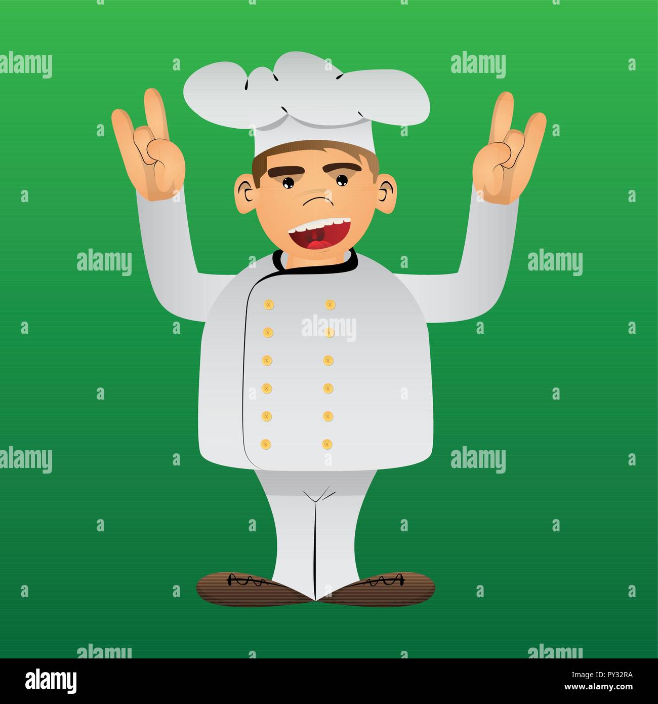 Fat male cartoon chef in uniform with hands in rocker pose. Vector  illustration Stock Vector Image & Art - Alamy