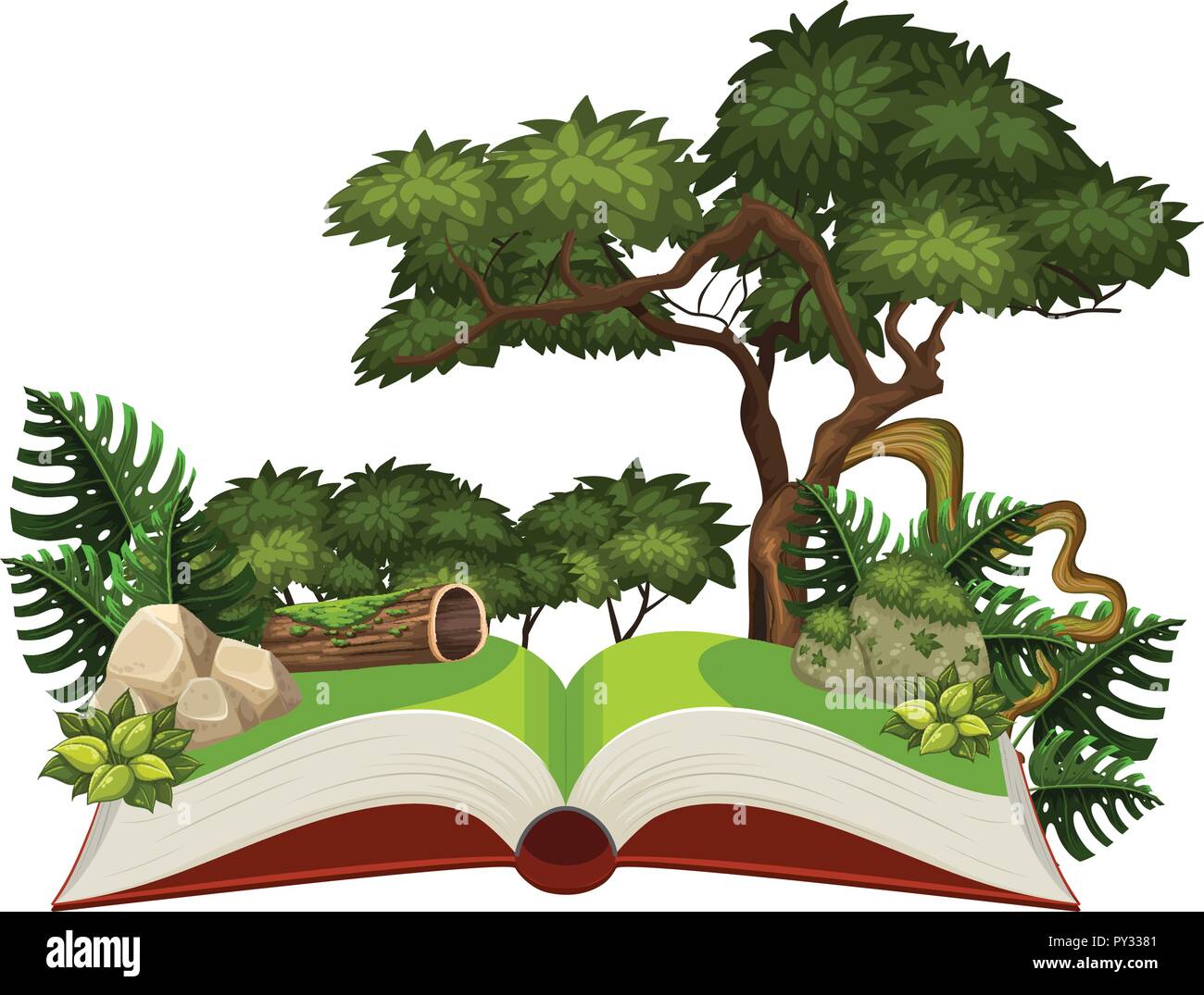 Jungle scene on a pop up book illustration Stock Vector