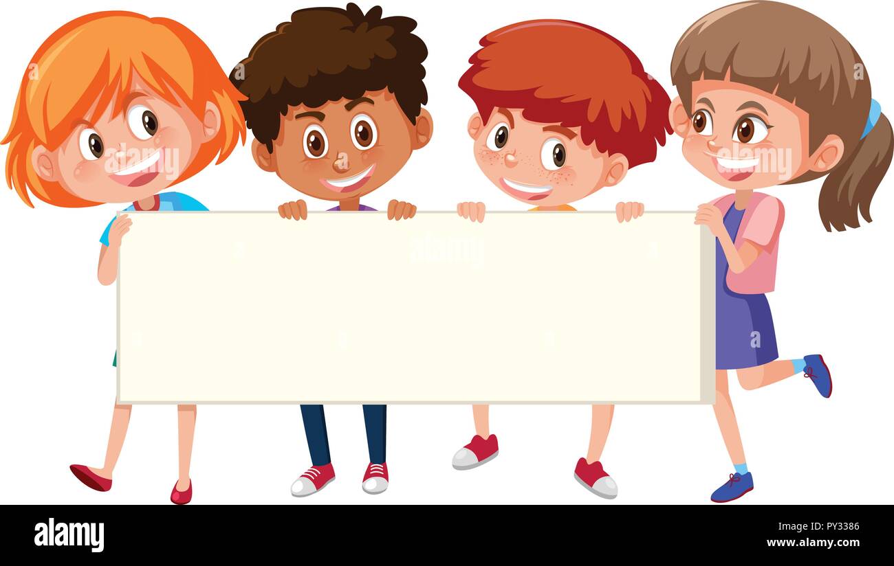 Group kids holding blank sign Cut Out Stock Images & Pictures - Alamy