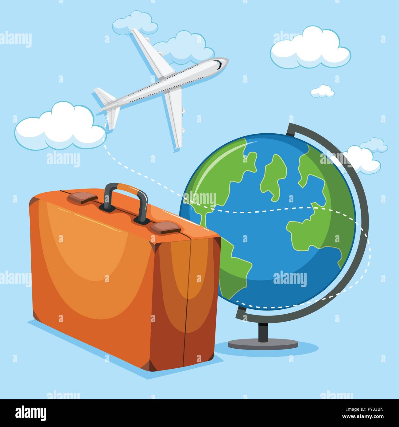 airplane globe and luggage concept illustration Stock Vector Image