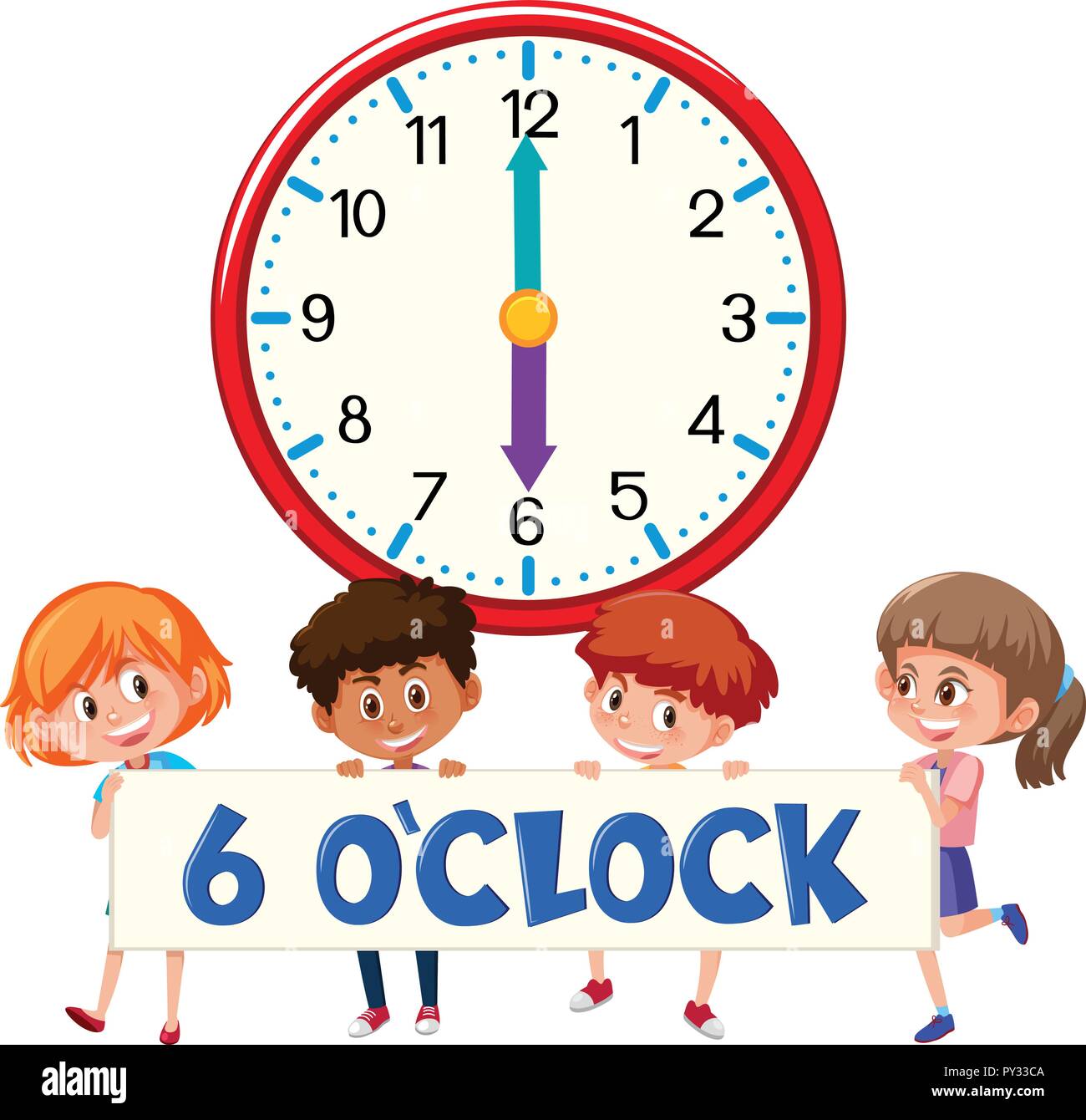 Children And Time 6 O clock Illustration Stock Vector Image Art Alamy
