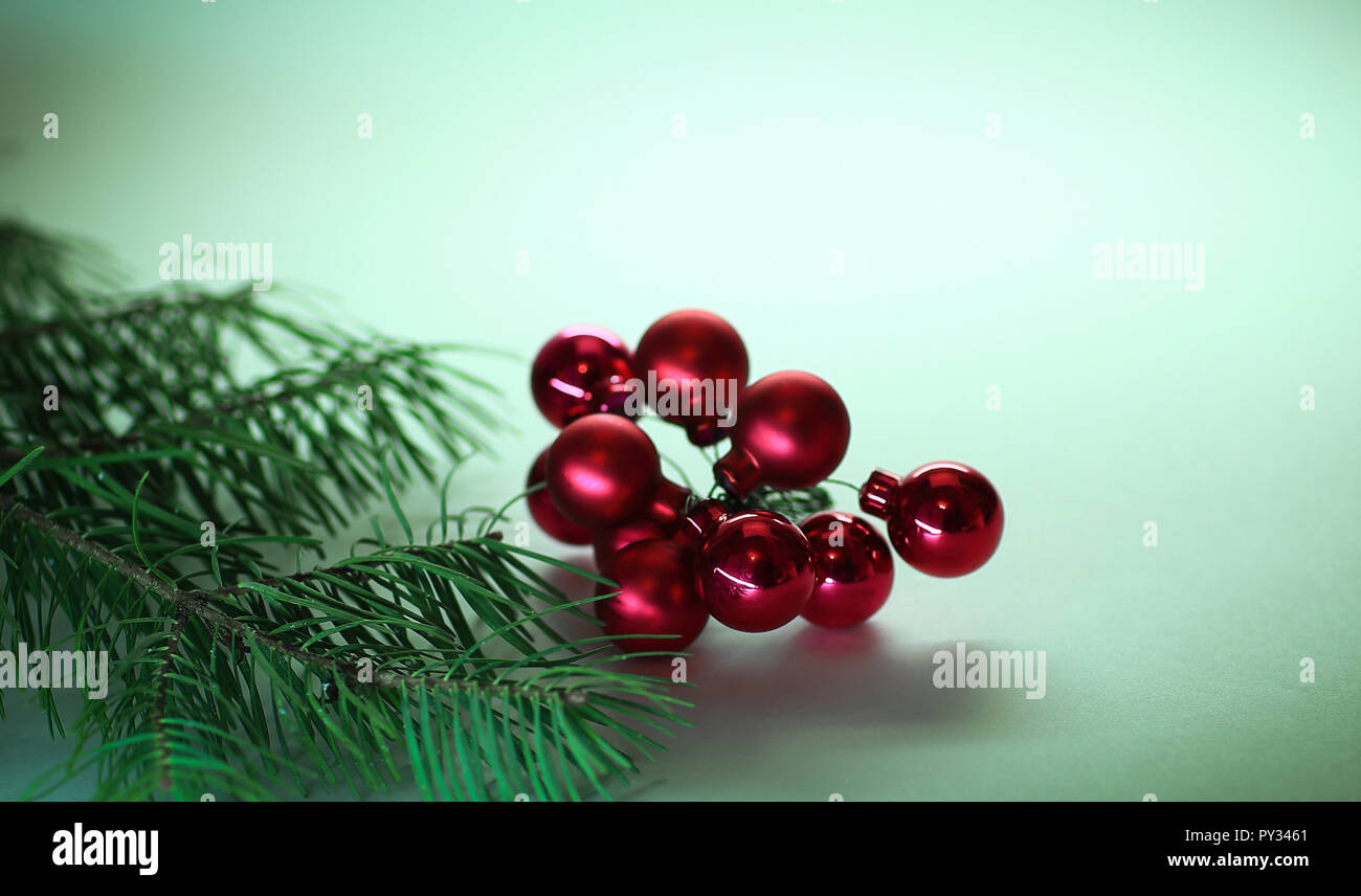 red Christmas balls and Christmas tree branch .isolated on white Stock ...