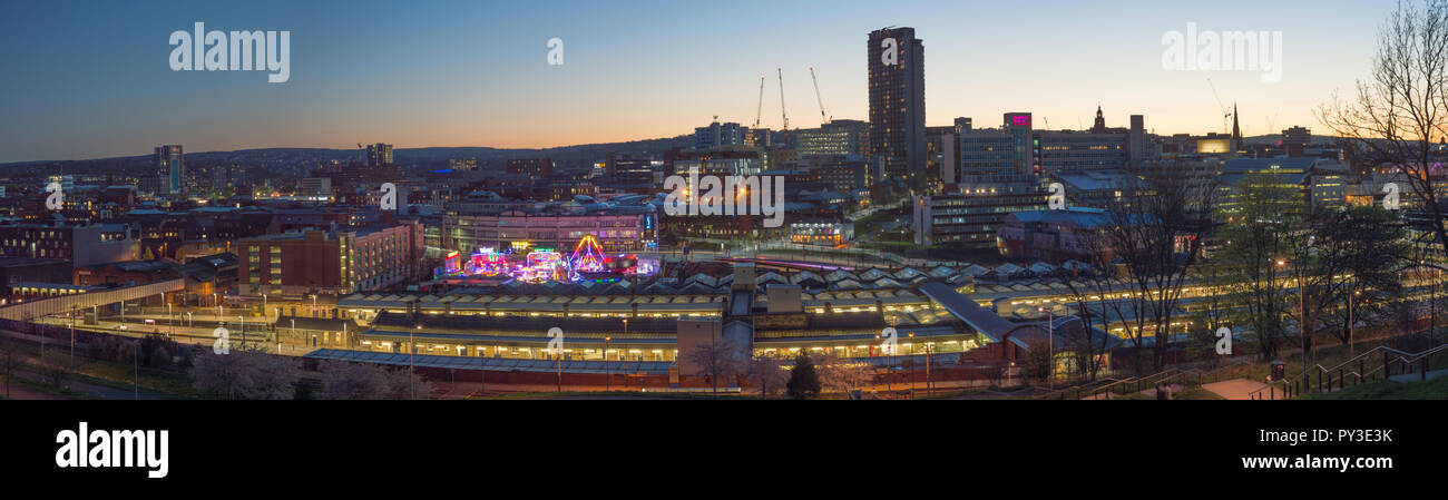 A view of the city of Sheffield in Yorkshire, England, at Dusk Stock Photo